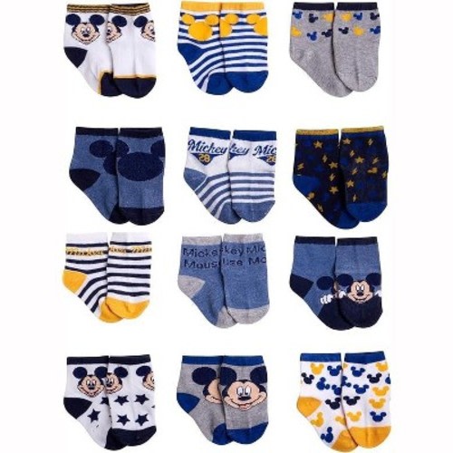 Disney Baby Boys’ Socks - 12 Pack Mickey Mouse Navy/Grey Socks,