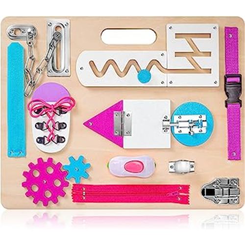 Toddler Montessori Busy Board with LED Light, Montessori Toys for Kids 1 2 3 Year Old, Baby Sensory Board with Light Switches, Preschool Learning Activity, Wooden Travel Toys, Christmas Birthday Gift