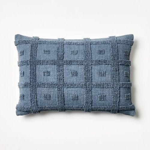Tufted Geo Lumbar Throw Pillow Steel - Threshold™ Designed With Studio Mcgee: Cotton, Indoor, Zipper Closure, Rectangular Shape