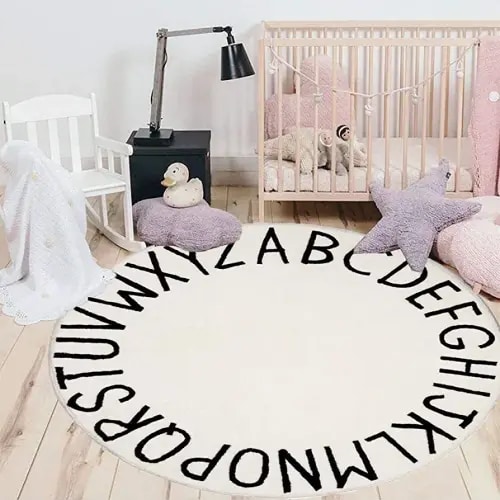 HEBE 5.25ft Round Kids Play Rug ABC Alphabet Nursery Rug for Bedroom Playroom Non Slip Fun Educational Playmat Round Circle Carpet Crawling Mat for Classroom Infant Toddlers