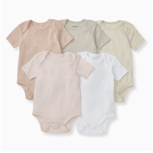 Solid Organic Cotton Short Sleeve Baby Bodysuits 5 Pack Ash