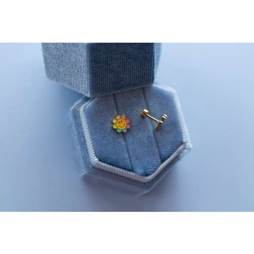 Smiley face screwback earrings colorful flower