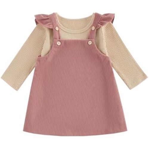 fhutpw Baby Girl 2 Piece Outfits Corduroy Skirt + Ribbed Knit Long Sleeves Top 3 6 12 18 Months Clothes Fall Winter Suits
