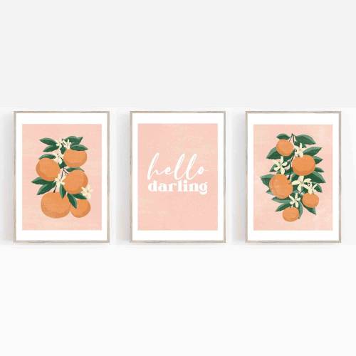 Clementine Art Prints: Set of 3 Orange Citrus Nursery Decor (Digital Download)