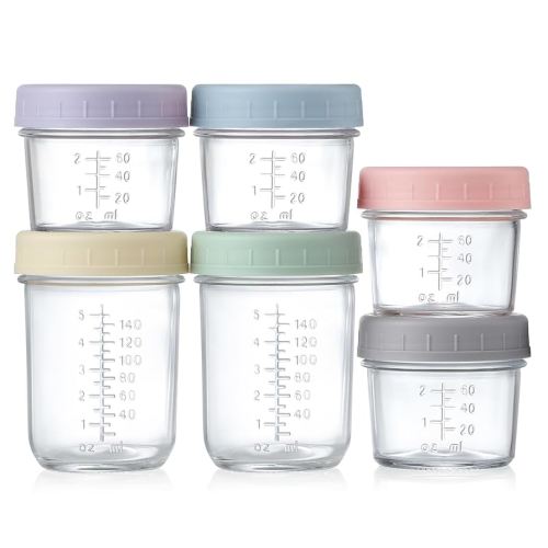 VITEVER Glass Baby Food Storage Containers, 4 Pack 4oz & 2 Pack 8oz Baby Food Storage Jars With Lids, Baby Food Maker, Microwave, Dishwasher & Freezer Safe