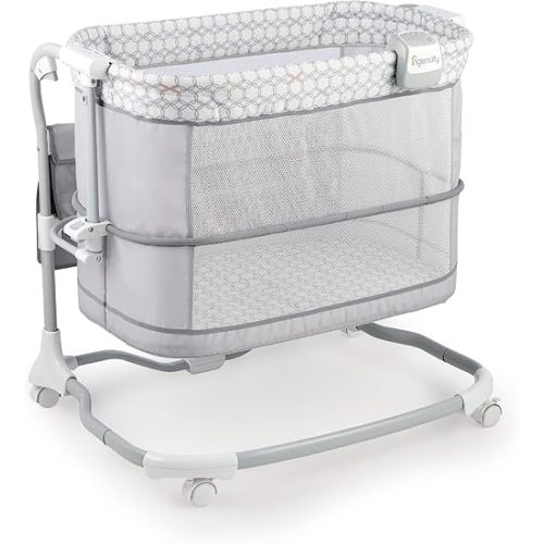 Ingenuity Dream & Grow Bedside Baby Bassinet 2-Mode Crib 0-12 Months, Adjustable Height - Dalton (Grey)