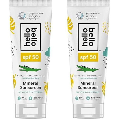 Sunscreen Mineral Lotion with Zinc Oxide - 30 SPF Broad Spectrum UVA/UVB Protection - Water Resistant, Hypoallergenic, Dermatologist & Clinically Tested - 3 Fl Oz (Pack of 2)