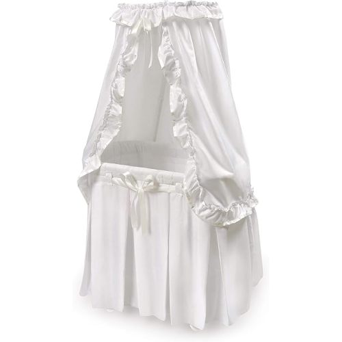Badger Basket Majesty Canopy Bassinet, Rocking Baby Cradle Bed with Mattress, Bedding, and Storage, Oval White/White