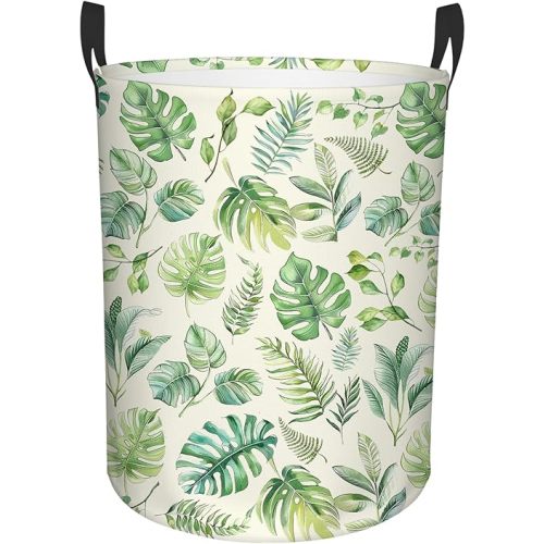 Green Laundry Hamper Boys Baby, Collapsible Nursery Laundry Basket for Bedroom, Round Waterproof Storage Bin with Handles for Toys, Storage Basket for Bathroom, Nursery Room Decor, 13.8x17.7in