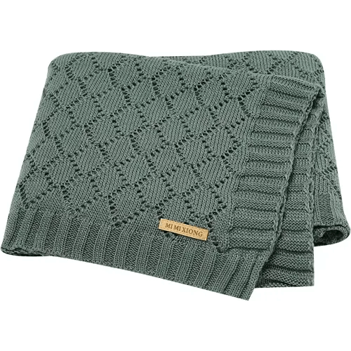 mimixiong Toddler Blankets Knitted Cellular Baby Blankets for Boys and Girls Dark Green 40x30 Inch