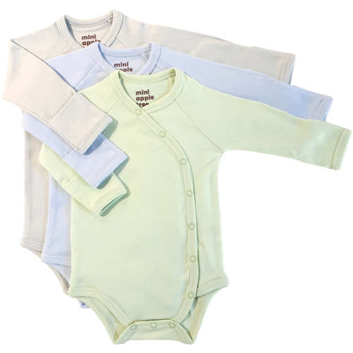 Mini Apple Tree Organic Kimono Bodysuit 3 PACK (Sage, Blue, Gray)