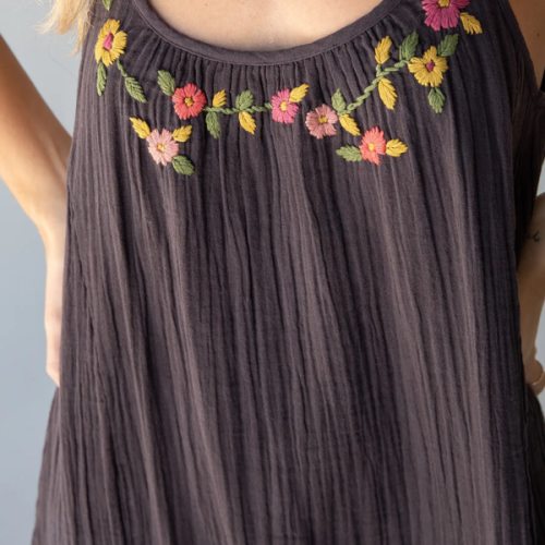Cosette Embroidered Cotton Maxi Dress - Charcoal L