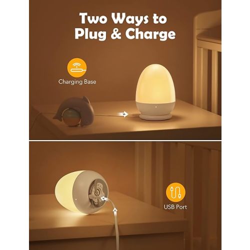 JolyWell Baby Night Light for Kid, Portable Egg Nightlight with Stable Charging Pad, Touch Nursery Night Lamp for Breastfeeding, Toddler Night Light for Bedroom, Timer Setting, ABS+PC, White-2