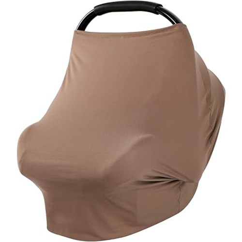 TANOFAR Car Seat Cover for Baby, Multi-Use Cover Carseat Canopy, High Stretchy & Breathable Infant Carseat Cover, Shower Gifts for Unisex Boys and Girls (Brown)