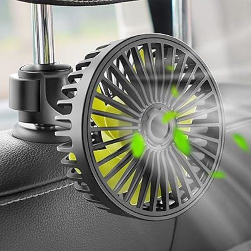 USB Powered Car Rear Seat Headrest Fan - 360 Rotatable, 3 Speeds, Powerful Air Circulation for Sedan, SUV, RV, Truck, Van, Golf Vehicles and Boat