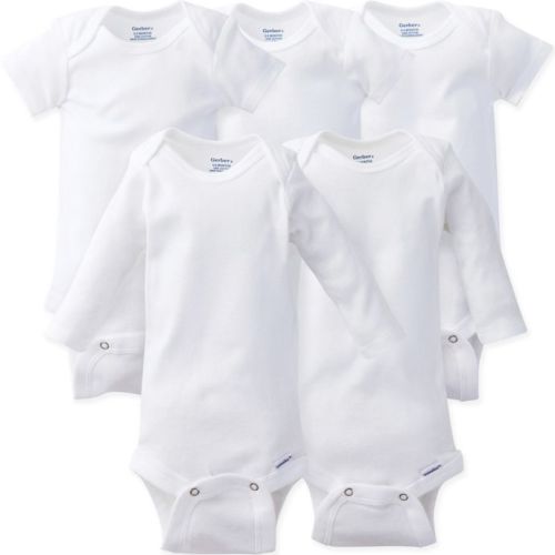 Gerber ONESIES® Brand Size 0-3M 5-Pack Short and Long Sleeve Bodysuits in White