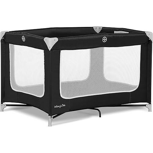 Dream On Me Zodiak Portable Playard in Black, Lightweight, Packable and Easy Setup Baby Playard, Breathable Mesh Sides and Soft Fabric - Comes with a Removable Padded Mat