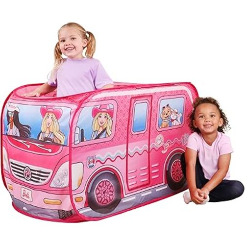 Barbie Coastal Cowgirl Camper Pop-Up Play Tent for Kids – Indoor Playhouse with Roll-Up Door & Roof Openings – Easy Setup, Folds Flat for Storage – Safe for Toddlers & Kids Ages 3+