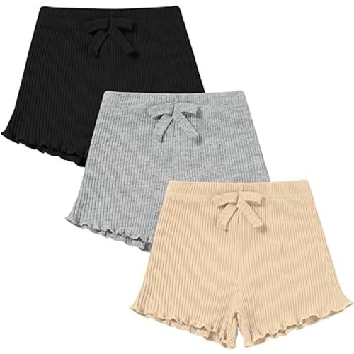 3 Pack Baby Toddler Girl Shorts Ribbed Infant Girls Solid Color Soft Elastic Bow Waist Ruffle Summer Casual Shorts