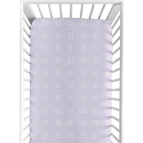 Sweet Jojo Designs Lavender Purple Boho Mudcloth Girl Fitted Crib Sheet Baby or Toddler Bed Nursery - Light Lilac and White Bohemian Woodland Tribal Southwest Mud Cloth Hatch Triple Line Shabby Chic
