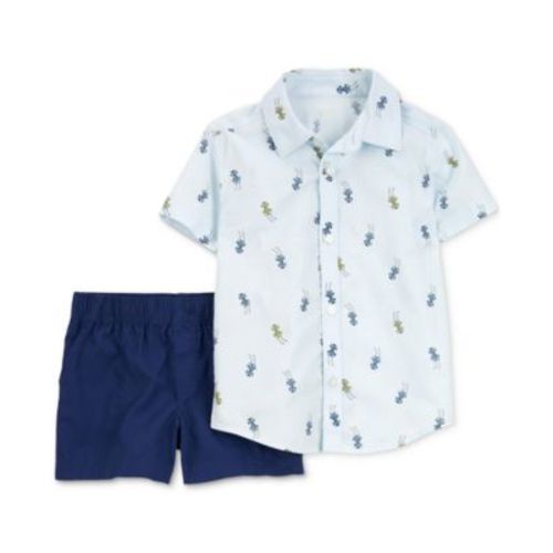 Baby Boys Cotton Race Car-Print Button-Down Shirt & Shorts, 2 Piece Set