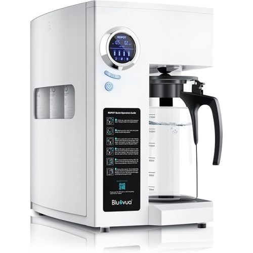 Bluevua RO100ROPOT Reverse Osmosis System Countertop Water Filter, 4 Stage Purification, Counter RO Filtration, 2:1 Pure to Drain, Purified Tap Water, Portable Water Purifier for Home