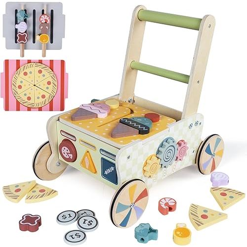 Wooden Baby Walker, Baby Push Walker, Montessori Kitchen Walker Toy, Push and Pull Learning Activity Walkers, Baby Walker with Wheels for Boys&Girls 12 Months, Baby Walker Push Toy Gifts for Toddler