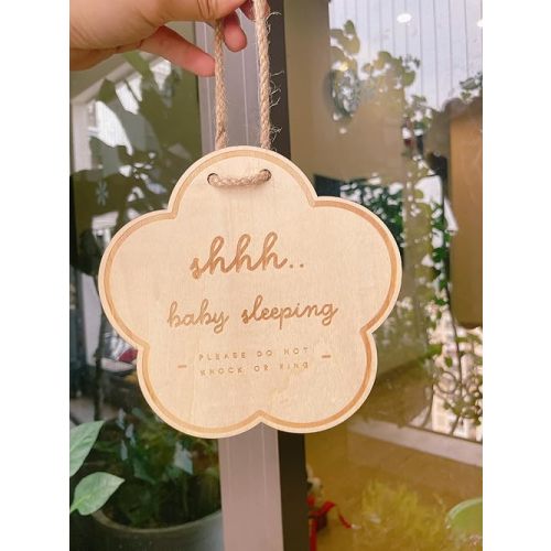 Baby Sleeping Wooden Hanging Sign, Shhh Baby Sleeping Door Sign, Baby Room Nursery Home Bedroom Rustic Hanging Wooden Plaque (01)