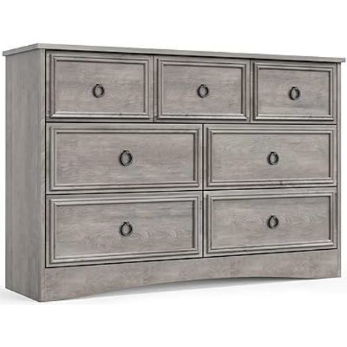 LGHM Modern 7 Drawer Dresser, Dressers for Bedroom, Chest of Drawers Closet Organizers and Storage Clothes - Easy Pulls Handle, Textured Borders Living Room, Hallway, Gray