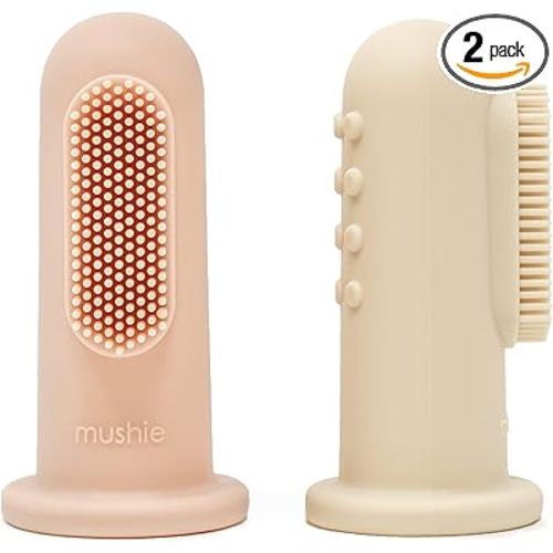 mushie Baby Finger Toothbrush (Blush/Shifting Sand) 2-Pack