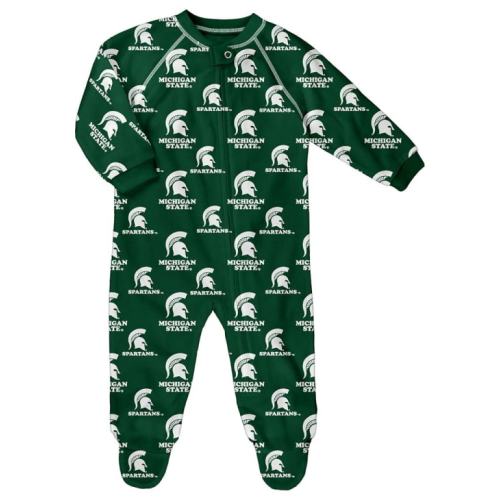 Michigan State Spartans GREEN Baby All Over Team Graphic Romper Pajamas - 133426063