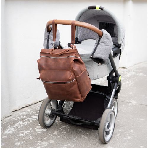 Leather Diaper Backpack for Mom, Brown, Spacious Baby Bag