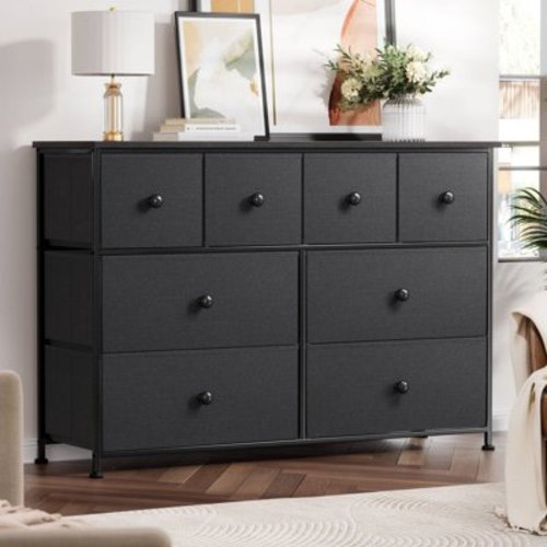 GUNAITO 8 Drawer Dresser for Bedroom Chest of Drawers Fabric Storage Bin Black Gray