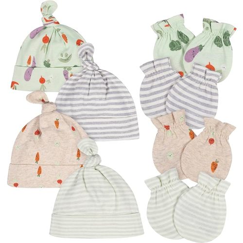 Gerber Baby Cap And Mitten Sets - 0-3 Months - Happy Veggies
