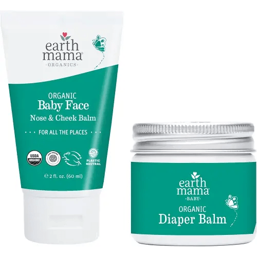 Earth Mama Top to Bottom Skin Care Bundle | Organic Diaper Balm + Baby Face Nose & Cheek Balm
