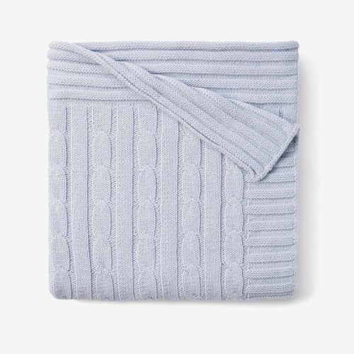 Personalized with name - Halogen Blue Cable Knit Cotton Baby Blanket