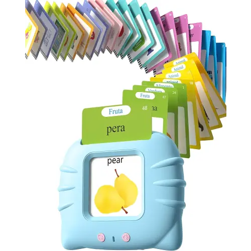 Bilingual Spanish and English Talking Flash Cards for 1-3, Airbition Pocket Speech Therapy Tools with 512 Words, Montessori Language Learning and Autism Aids, Children's Sensory Learning Kits