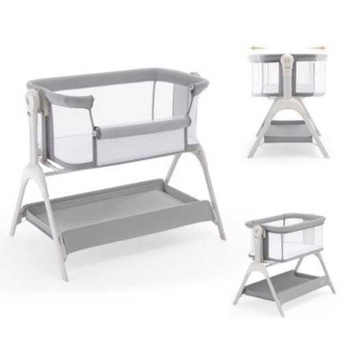 HARPPA Baby Bassinet, 3 in 1 Baby Bassinet Bedside Sleeper with Rocking and Adjustable Height, Light Gray
