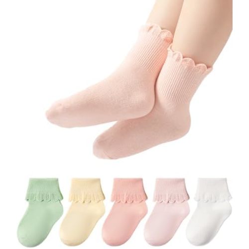 Toddler Girls Baby Ruffle Socks Cute Cotton White Turn Cuff Frilly Dress Little Girls Socks 12M-6Y