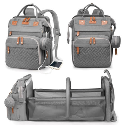 Baby Diaper Bags with Changing Station, Waterproof Diaper Bag Backpack for Moms Dads with USB Charging Port, Baby Shower Gifts, Large Capacity diaper backpack, Grey