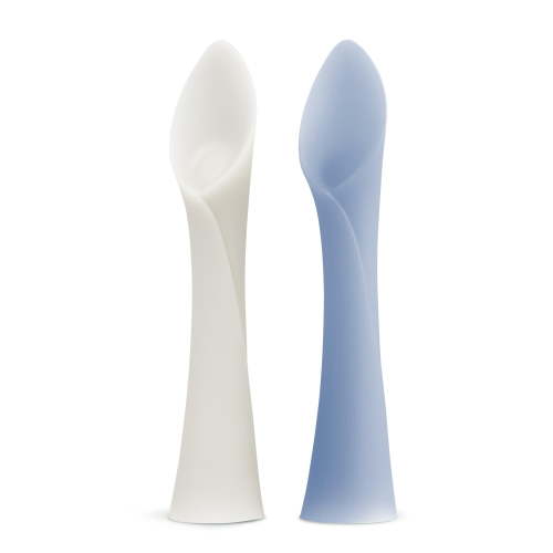 Olababy 100% Silicone Soft-Tip Training Spoon for Baby Led Weaning 2pack (Pearl/Blueberry)