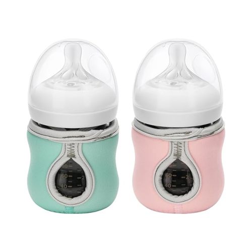 Beautyflier 4oz Glass Baby Bottle Sleeve Covers - Reusable Insulator for Heat/Cold Retention, Moisture Neoprene Holder for Philips 4 oz Avent Glass Natural Bottles (Pink+Green)