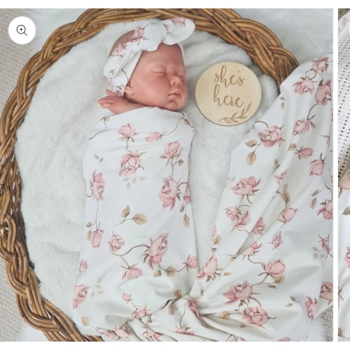 Newborn Baby Girl Swaddle Wrap Set With Bow. Floral Receiving Blanket – www.minkymyles.com