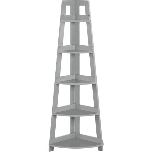 RiverRidge 5-Tier Corner Ladder Bookshelf for Kids Gray - Versatile Corner Shelf with Open Shelves Display Shelf for Books and Toys Corner Storage