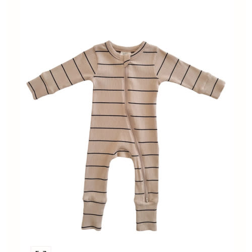 Tan/Black Stripe / Organic Ribbed 2-Way Zip Romper – SpearmintLOVE