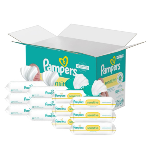 Pampers Sensitive Baby Wipes, Water Based, Hypoallergenic and Unscented, 8 Flip-Top Packs, 4 Refill Packs (1008 Wipes Total)