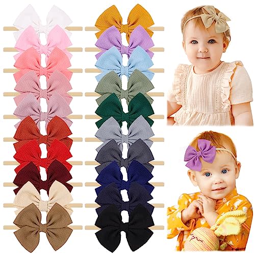 jollybows 20pcs Baby Girls Hair Bows Headband Nylon Hair Band Elastic Hair Accessories for Kids Infants Toddlers