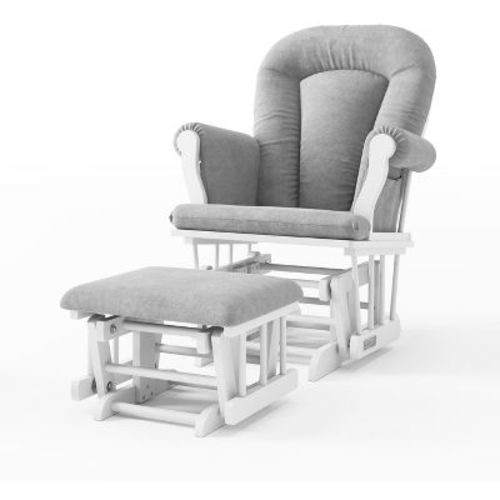 Child Craft Cozy Glider Rocker and Ottoman Set, Padded Cushion with Storage Pockets, Solid Wood Base & Frame (Dusty Heather with Beige Cushion)