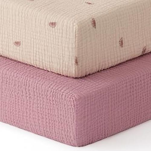 Blissful Diary Muslin Crib Sheets, 2 Pack - Sunshine & Blush Pink
