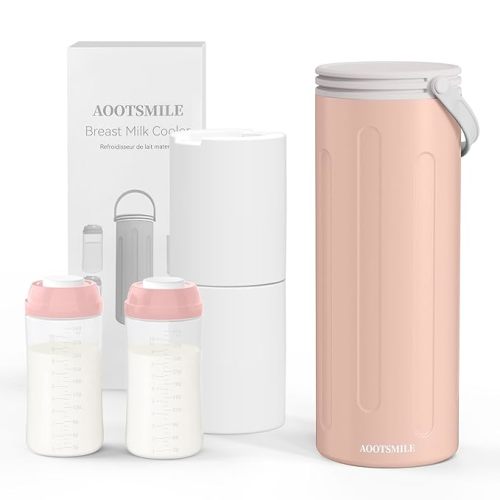 Portable Breast Milk Cooler for Travel, 22oz Large Capacity Breastmilk Chiller for Working Moms, 360° Cooling Keeps Milk Chilled 24 Hours, Includes 2 Baby Bottles, Breastfeeding Essentials